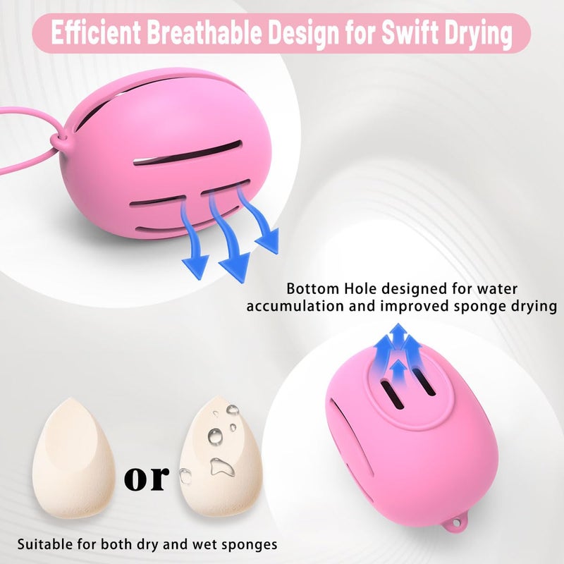 YalsFTY Silicone Makeup Sponge Holder, Triple-Sided Breathable Beauty Blender Case for Travel and Daily Use, Shatterproof Storage, Quick-Drying, and Fits Sponges - Rose - Image 3